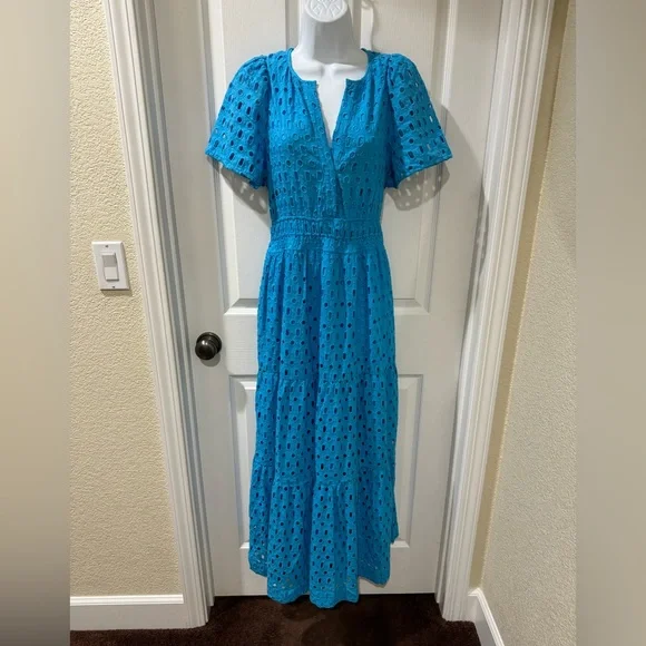 Anthropologie Blue Eyelet Maxi Dress - Picture 3 of 9